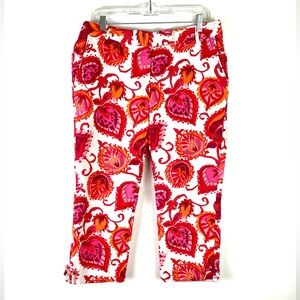 Kate Spade Size 10 Marti Capri Red Pink Casual Floral Statement Pants